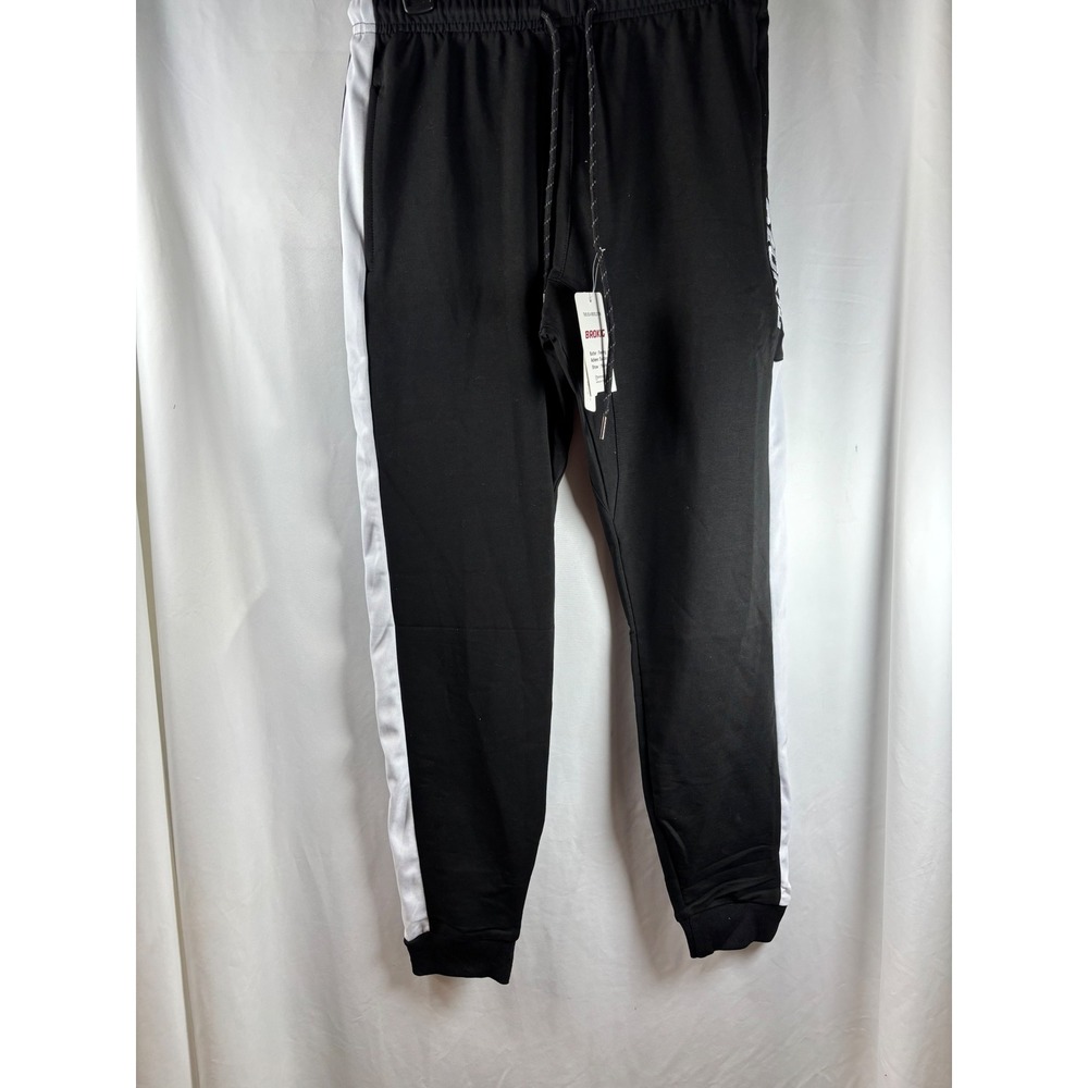 Brokig Mens Black Tapered Joggers White Side Stripe Athletic Pants Size‎ S NWT